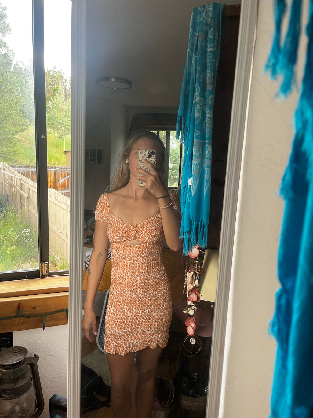 Floral Orange Tie-Back Ruched Mini Dress — image 3 of 3